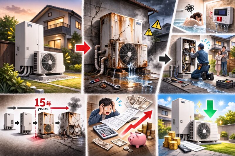 エコキュート寿命15年を放置した結果は？20年使い続けるリスクと故障が多いメーカー・補助金を徹底解説